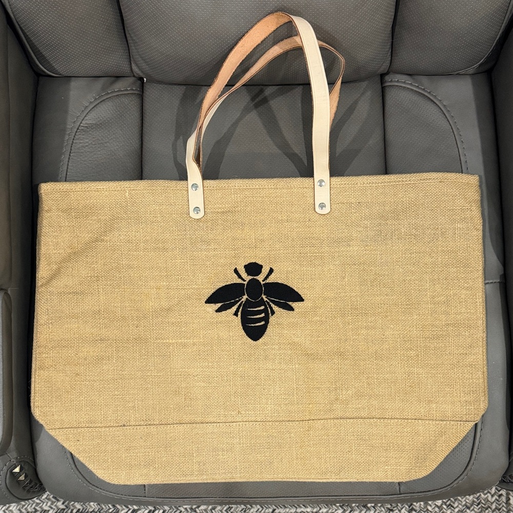 Bee Embroidered Jute Tote Bag